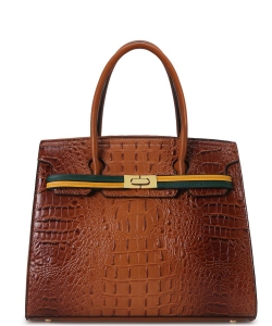 Crocodile Skin Fashion Satchel Bag with Wallet 05-8414  BROWN